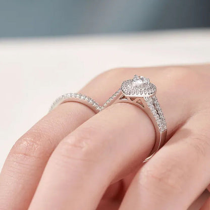 Newshe 2Pcs Wedding Ring Set Classic Jewelry Pear Shape 1.2 Carats AAAAA CZ 925