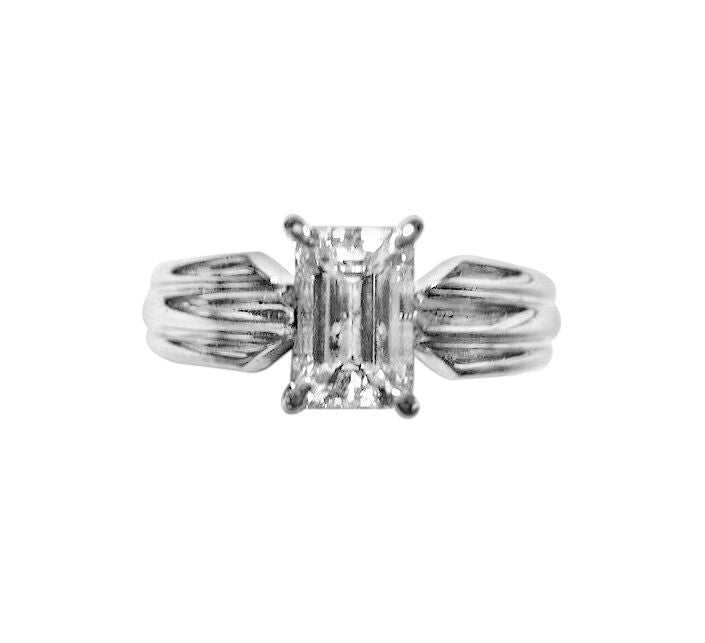 GIA CERTIFIED DIAMOND EMERALD SHAPE SOLITAIRE GROOVED DIAMOND ENGAGEMENT RING