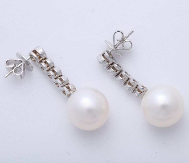 Pearl and Diamond Dangle Earrings