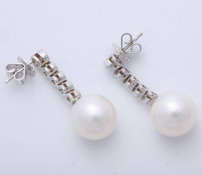 Pearl and Diamond Dangle Earrings