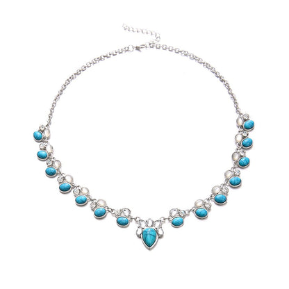 European and American Turquoise Opal Diamond Alloy Necklace