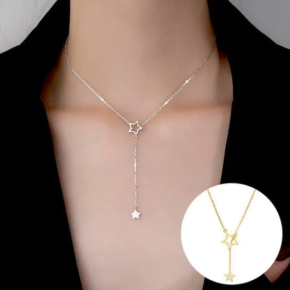Women'S Fashion Jewelry Simple Diamond Pentagram Pendant Necklace Tassel Clavicl