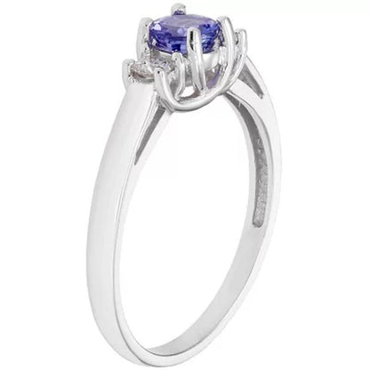 Three Stone Tanzanite Ring with .14CT. T.W. Diamond Set in 14K Gold