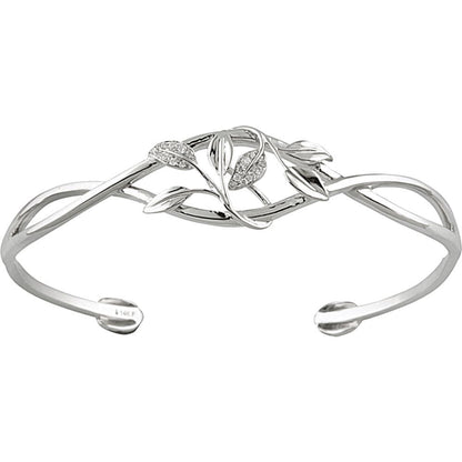 14K White Gold Diamond Leaf Design Cuff Bracelet