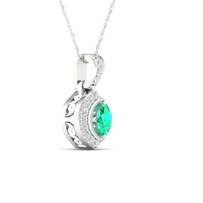Imperial Gemstone 10K White Gold Marquise Cut Emerald 1/20 CT TW Diamond Halo Pe