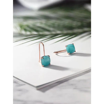 Gem Stone King 925 Silver Rose Gold Plated Sleeping Beauty Turquoise Dangle Earr
