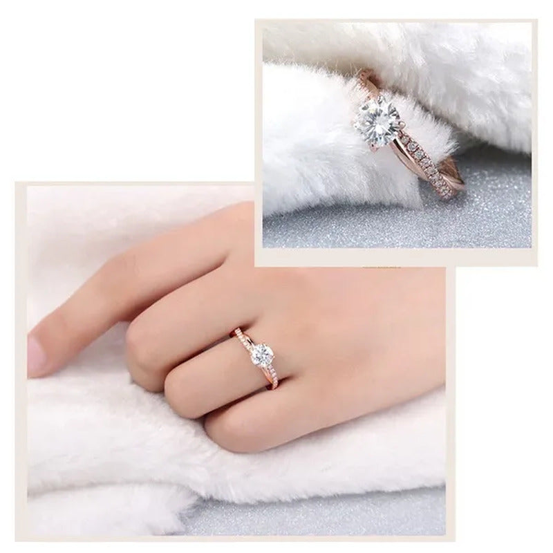 Twisted Shape Diamond Ring Wedding Band Two Tone Rose-Gold Silver Fashion Jewelr