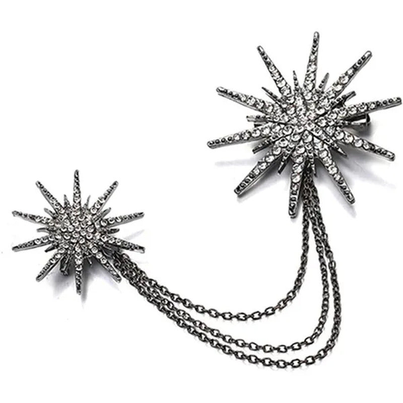 Eastjing Charm Snowflake Pin Double Chain Metal Scarf Buckle Tassel Gift Lapel P