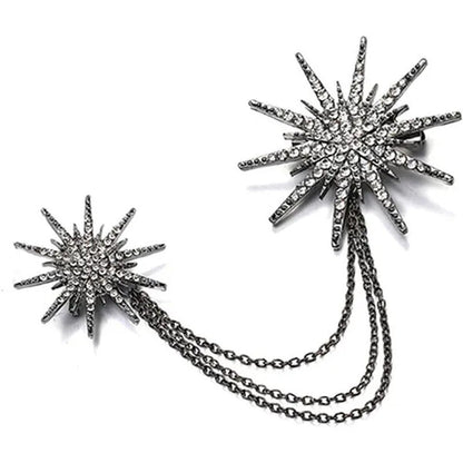 Eastjing Charm Snowflake Pin Double Chain Metal Scarf Buckle Tassel Gift Lapel P
