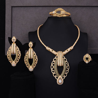 Luxury Party Square 4PCS Nigerian Jewelry Set for Women Wedding Zircon