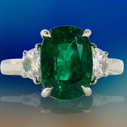 Fine 4.21 Carat GIA Cert Minor Oil Emerald Diamond Platinum Ring