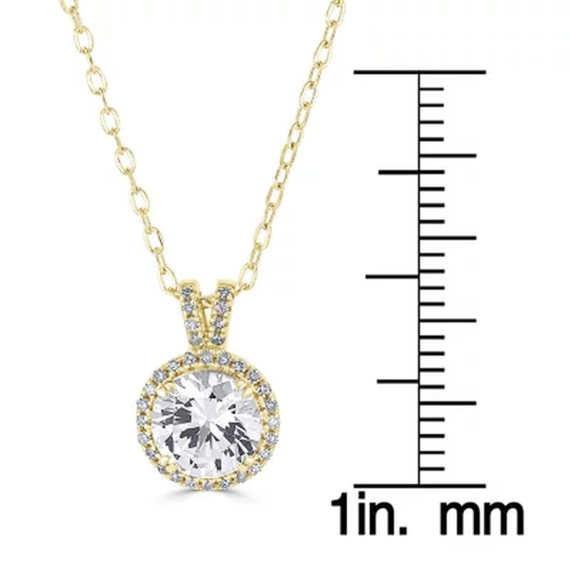 Lab Created White Sapphire with 0.11 CT. T.W. Diamond Halo Pendant in 14K Gold