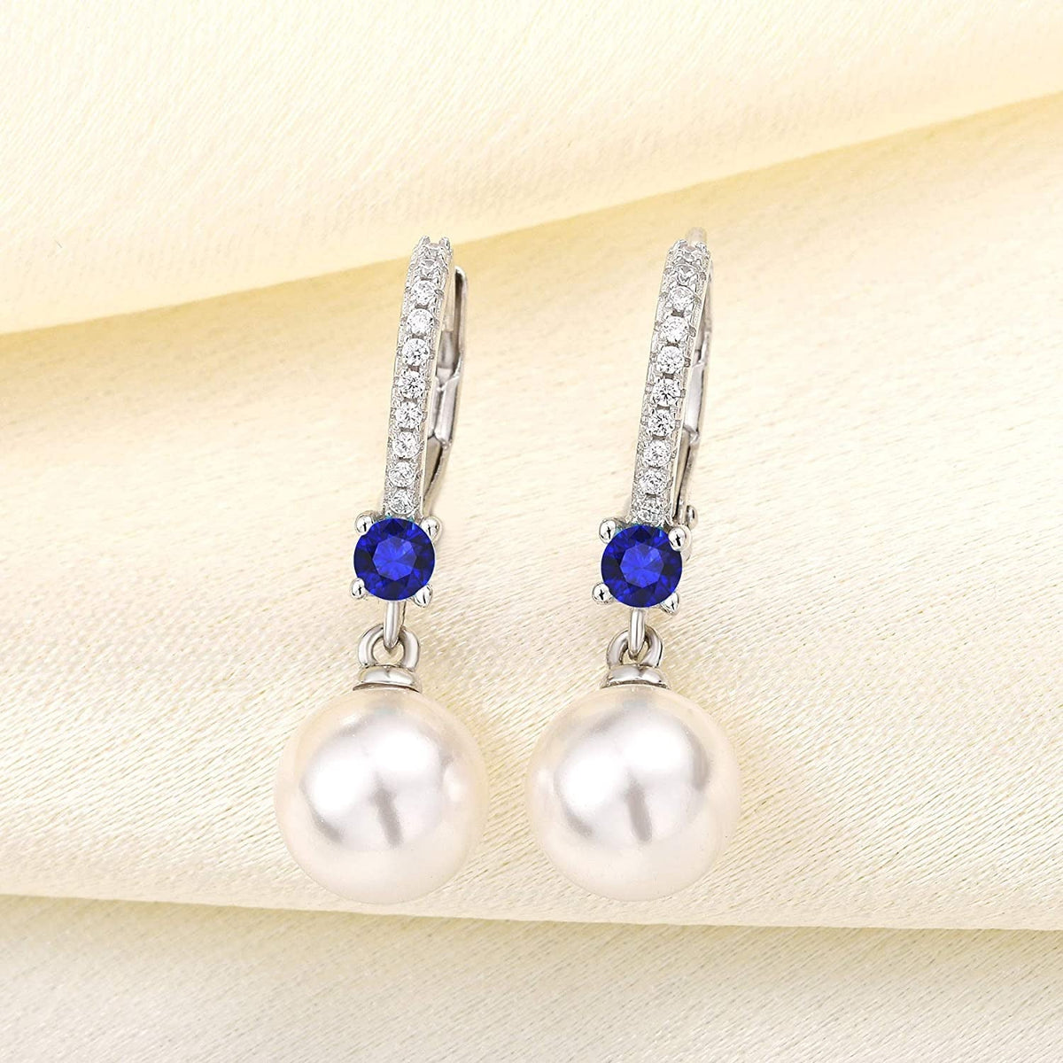 JO WISDOM 925 Sterling Silver Freshwater Pearl Hoop Earrings with Dangle Real Pe