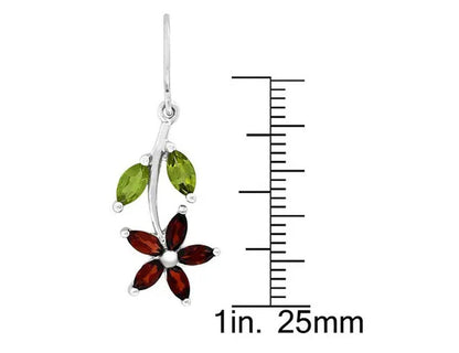 2.90 Carat (Ctw) Garnet & Peridot Flower Earrings N Sterling Silver