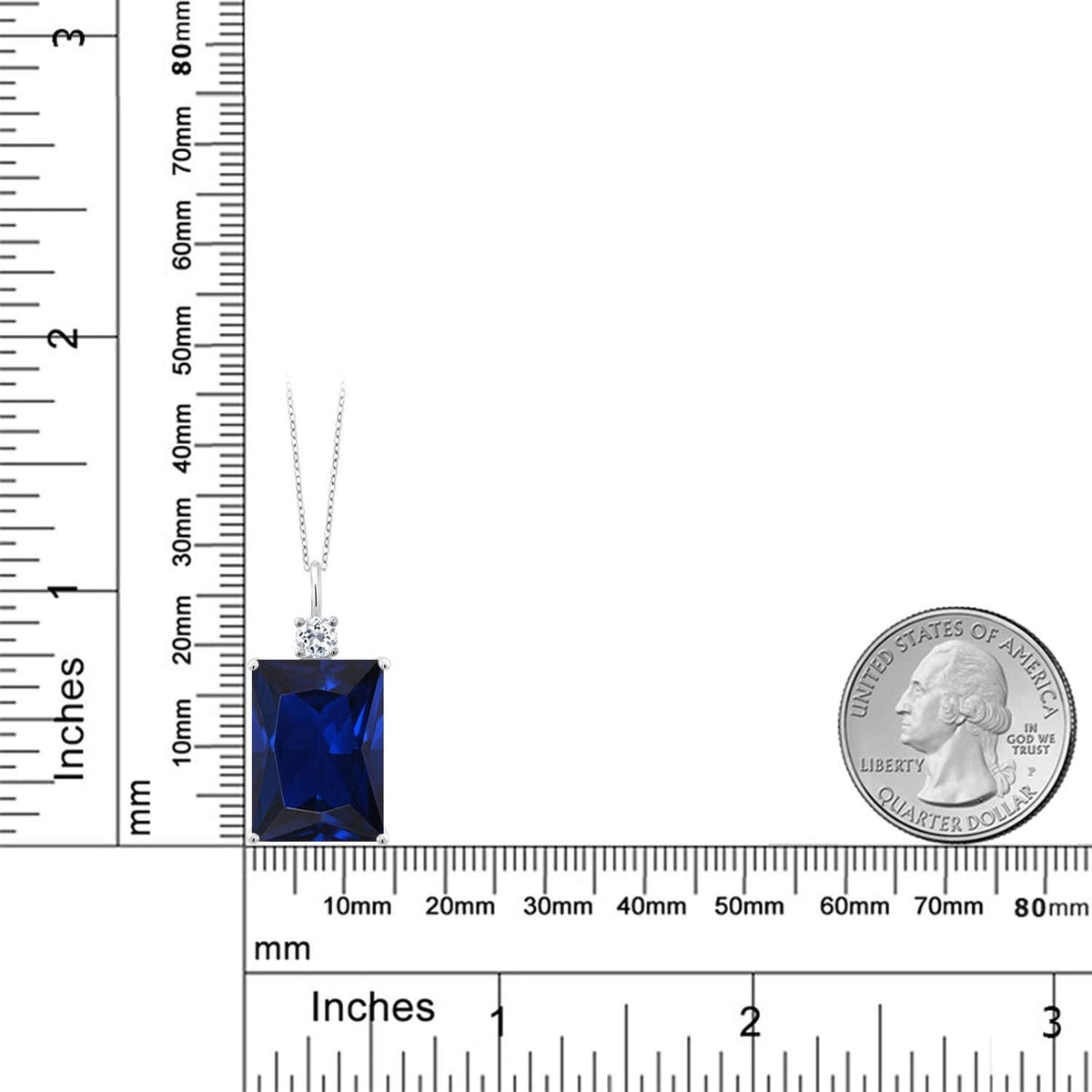 925 Sterling Silver Blue Created Sapphire and White Topaz Women'S Pendant Neckla