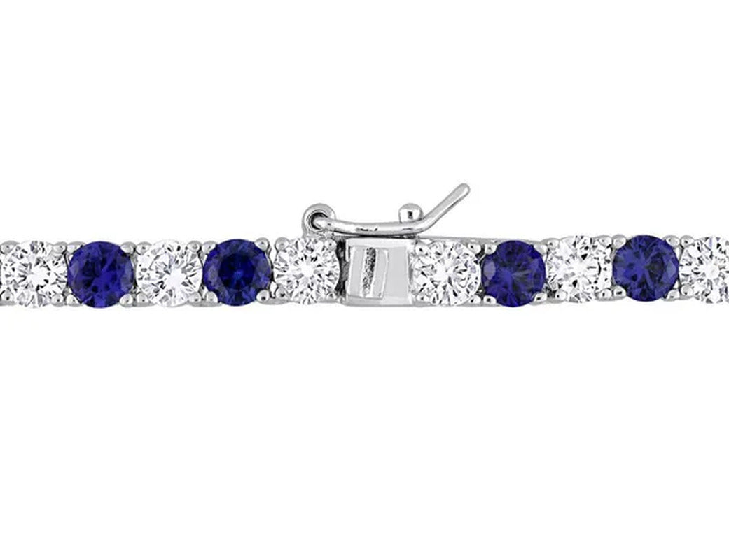 47 Carat (Ctw) Lab-Created Blue and White Sapphire Bracelet Necklace Set in Ster