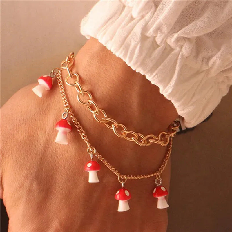 New Women'S Fashion Double Layer Mushroom Pendant Bracelet Couple DIY Jewelry