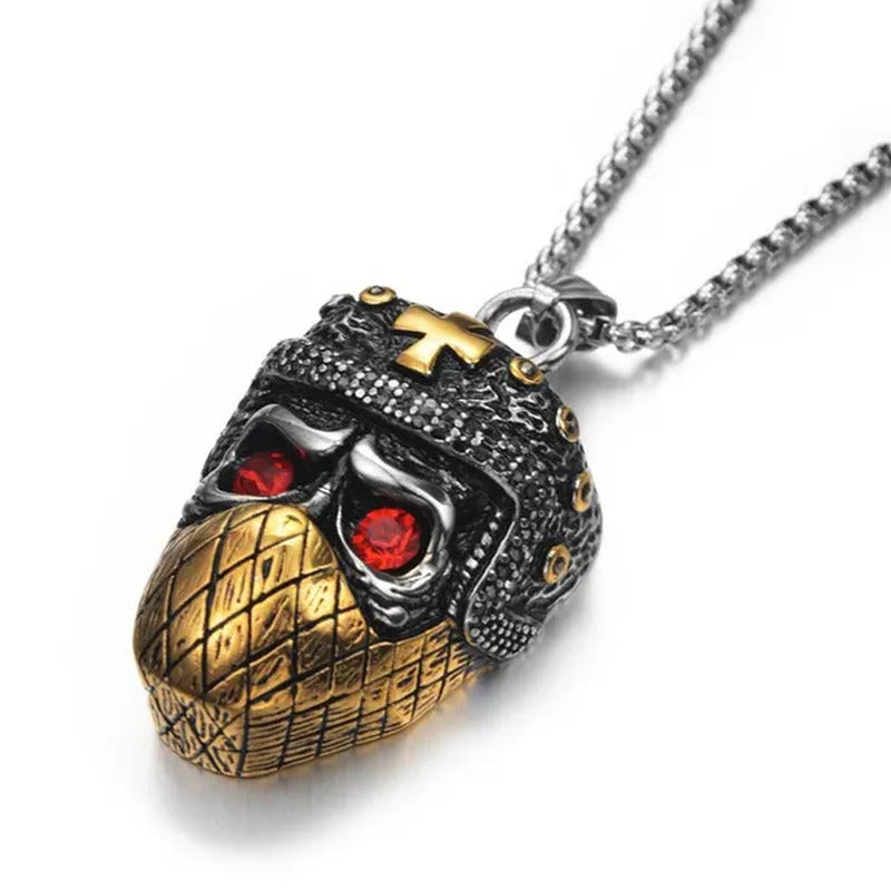Retro Punk Gothic Necklace Ruby Ninja Mask Pendant Gold Plated Titanium Steel Je