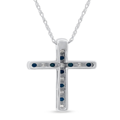 Imperial Gemstone 10K White Gold round Cut Blue Sapphire 1/5CT TW Diamond Cross