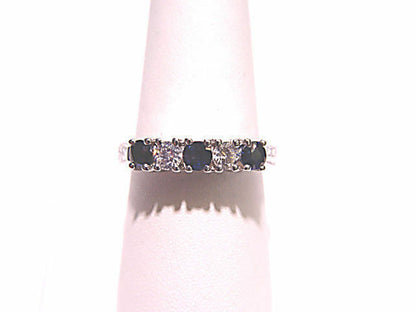 .50 CT 3 BLUE SAPPHIRE ROUND .33 CT 2 ROUND BRILLIANT DIAMOND 18 K WHITE GOLD