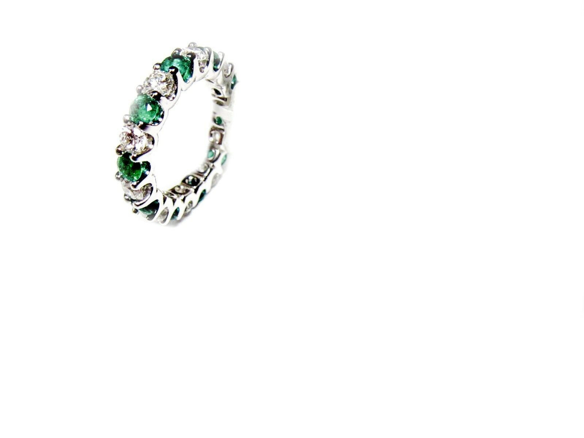 1.23 CT EMERALD DIAMOND 1.50 CT ROUND SHAPE ETERNITY BAND PRONG SET 14 K GOLD