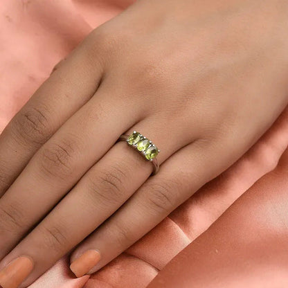 Shop LC Peridot Oval Stainless Steel 3 Stone Ring for Women Size 8 Ct 1.15