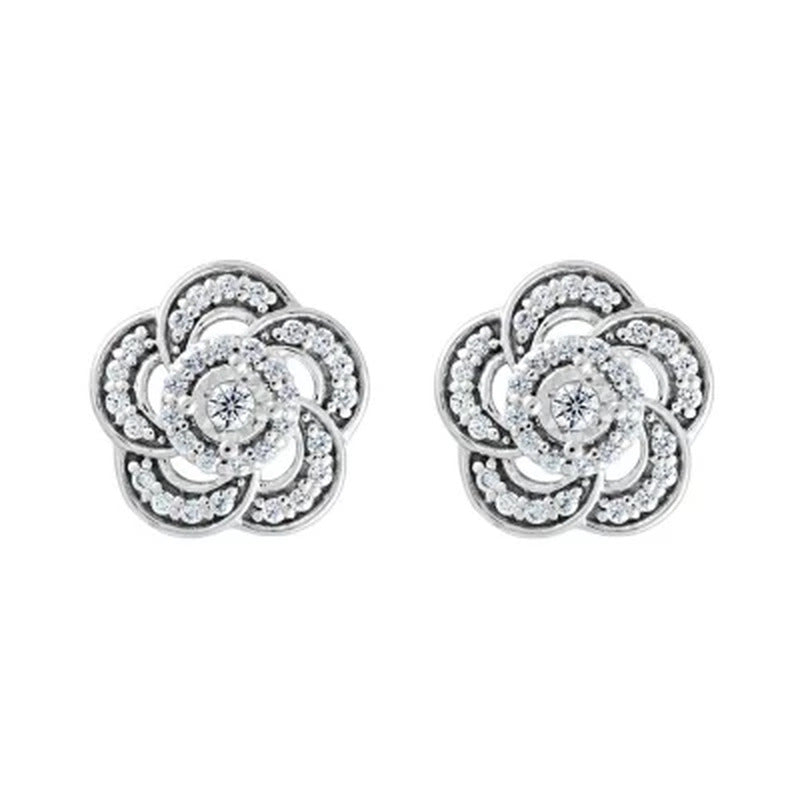 0.20 CT. T.W. Diamond Flower Earrings in 14K Gold
