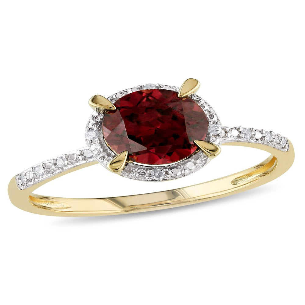 1-5/8 Carat T.G.W. Garnet and Diamond-Accent 10Kt Yellow Gold Halo Ring