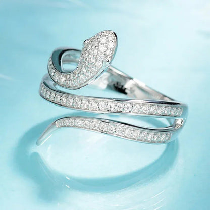Personality Women'S Fashion 925 Sterling Silver Snake Ring Natural White Sapphir