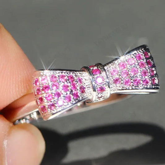 925 Silver Statement Natural Gemstones Ruby Bowknot Ring Wedding Bride Engagemen