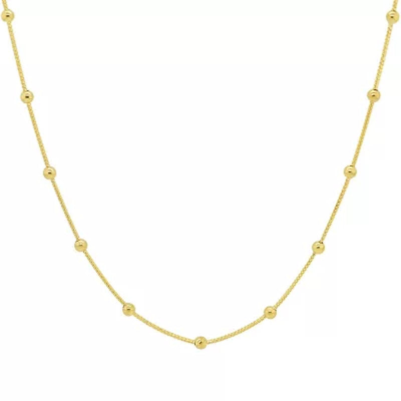 14K Yellow Gold Station Bead Necklace