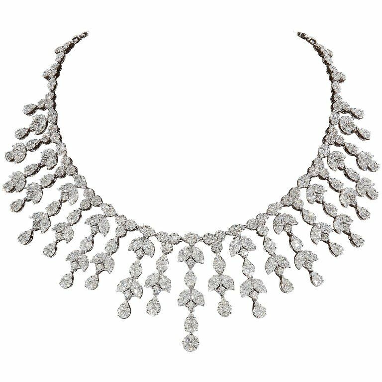 Grand Diamond Drop Necklace  31.68 carats of multi shape white diamonds F VS1/2