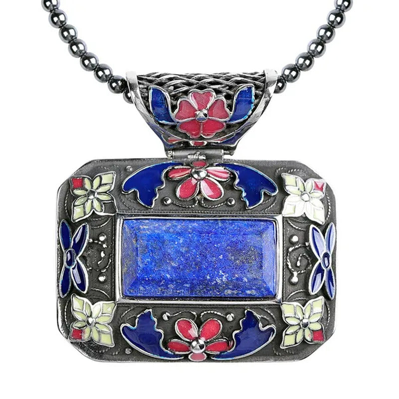 Shop LC Lapis Lazuli Enameled Stainless Steel Pendant with Hematite Beads Neckla