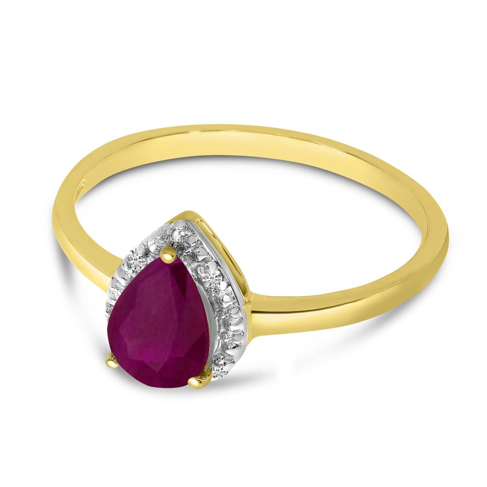10K Yellow Gold Pear Ruby and Diamond Ring