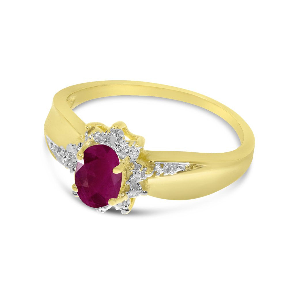 10K Yellow Gold Oval Ruby and Diamond Ring