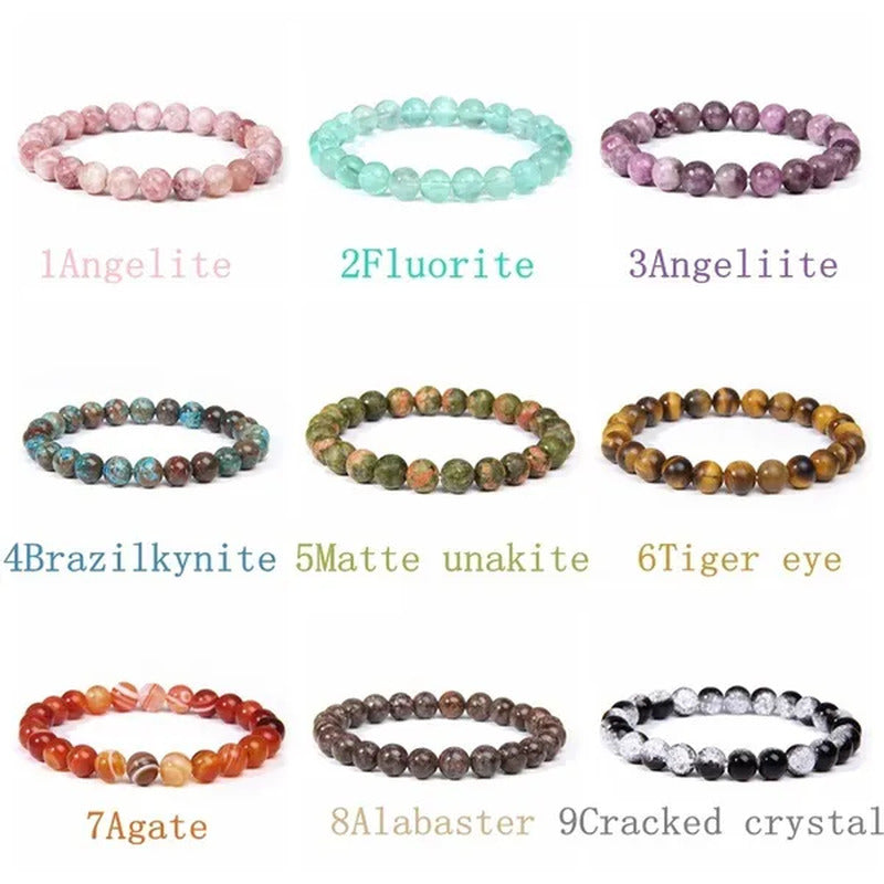 Natural Raw Gemstone Beaded Bracelet Elastic Stretch Crystal Jade Jasper Stone B