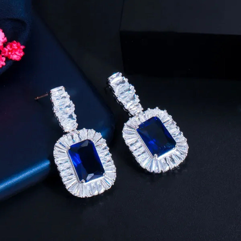 Gloriya Classic Sparkle Cubic Zircon Charm Square Pendant Choker Necklace Earrin