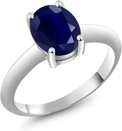 925 Sterling Silver Blue Sapphire Women'S Solitaire Ring (2.50 Cttw, Oval 9X7MM,