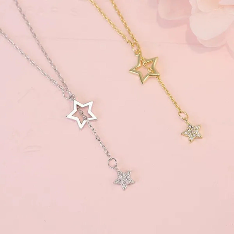 Women'S Fashion Jewelry Simple Diamond Pentagram Pendant Necklace Tassel Clavicl