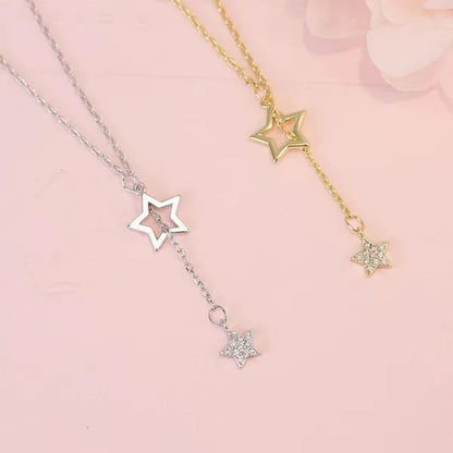 Women'S Fashion Jewelry Simple Diamond Pentagram Pendant Necklace Tassel Clavicl