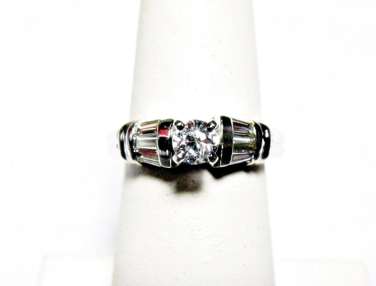 CERTIFIED BY LABORATORY DIAMOND ROUND BRILLIANT TAPERED BAGUETTE ENGAGEMENT RING
