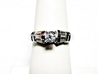 CERTIFIED BY LABORATORY DIAMOND ROUND BRILLIANT TAPERED BAGUETTE ENGAGEMENT RING