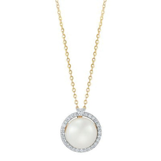 Freshwater Cultured Pearl Pendant with 0.11 CT. T.W. Diamonds in 14K Yellow Gold