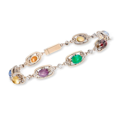 C. 1950 Vintage 6.20 Ct. T.W. Multi-Gemstone Bracelet with .25 Ct. T.W. Diamonds