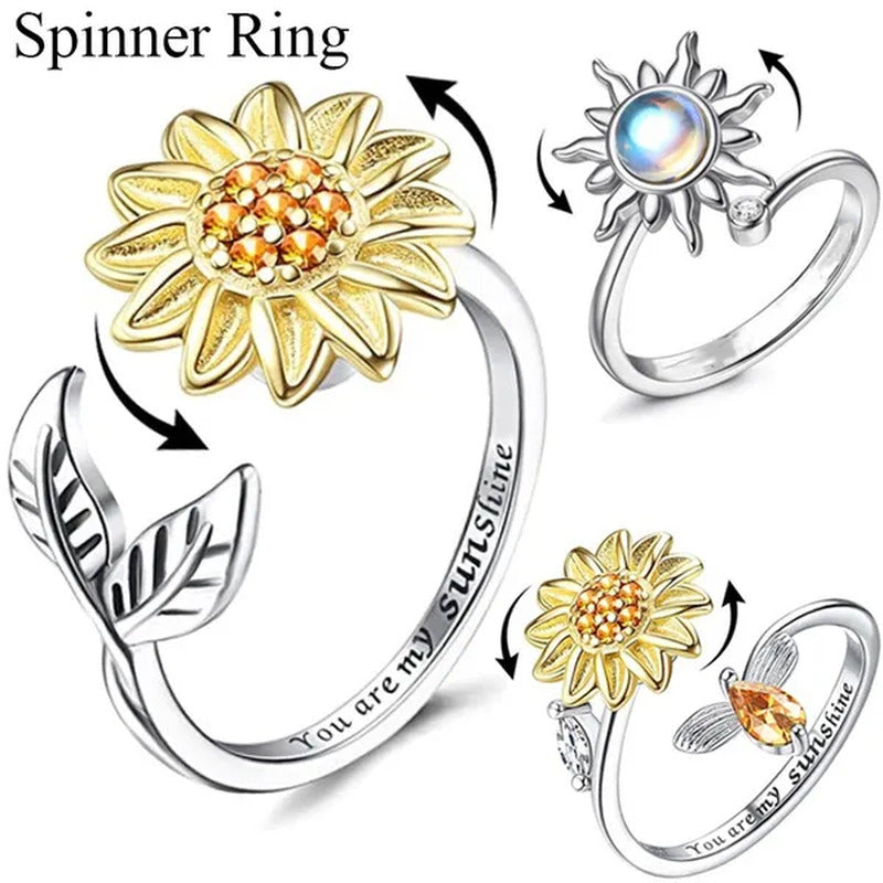 Sunflower Ring Fidget Spinner Ring Open Adjustable Ring You Are My Sunshine Ring