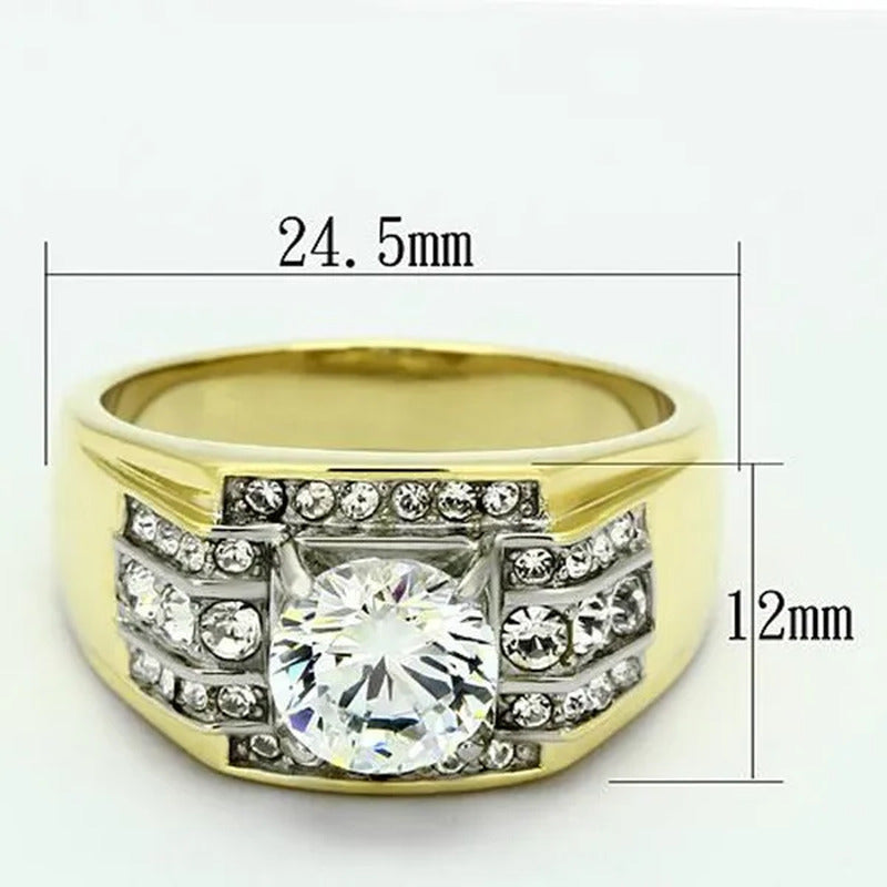 Men'S 2.80 Ct round Cut 14K Gold Plated Stainless Steel Simulated Diamond Ring
