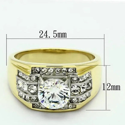 Men'S 2.80 Ct round Cut 14K Gold Plated Stainless Steel Simulated Diamond Ring