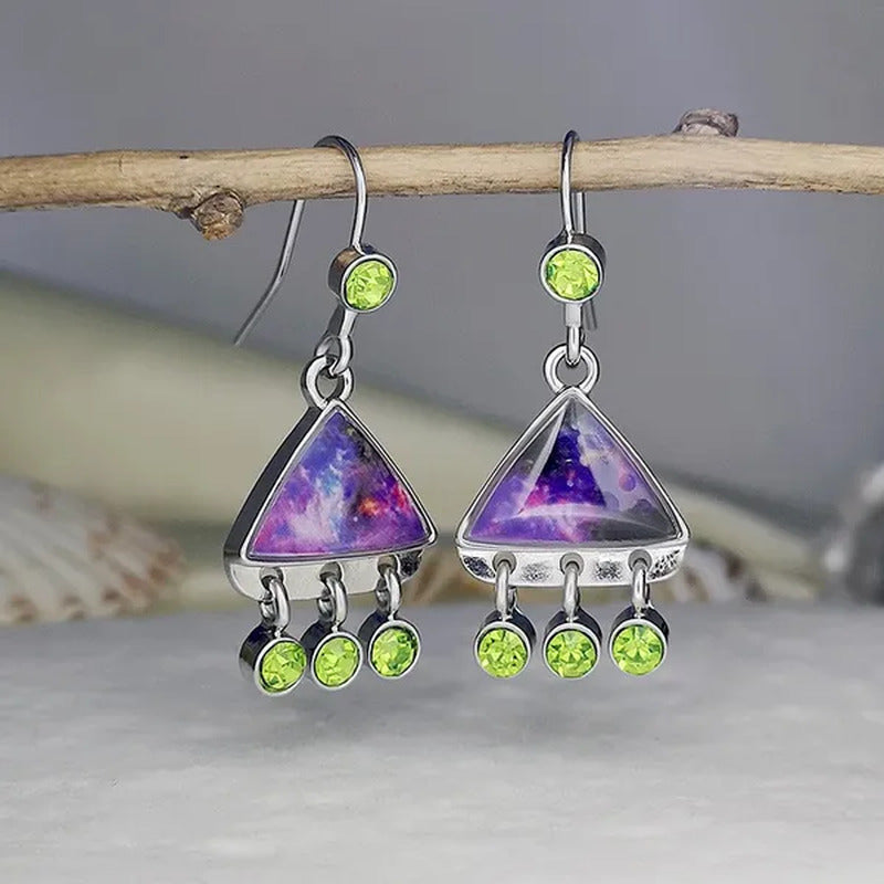 Creative Triangle Multicolor Marine Opal Earrings Fashion Retro Dynamic Peridot