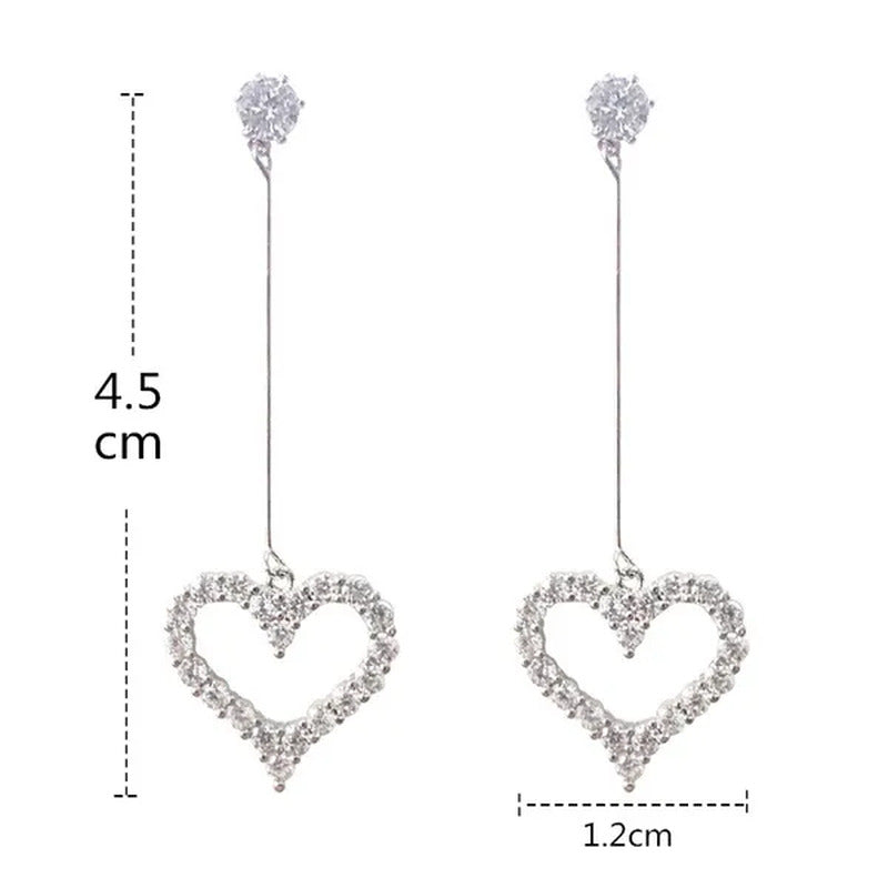 New Exquisite Korean Women'S Fashion Diamond Long Tassel Heart-Shaped Pendant Ea