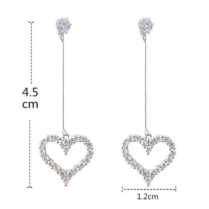 New Exquisite Korean Women'S Fashion Diamond Long Tassel Heart-Shaped Pendant Ea